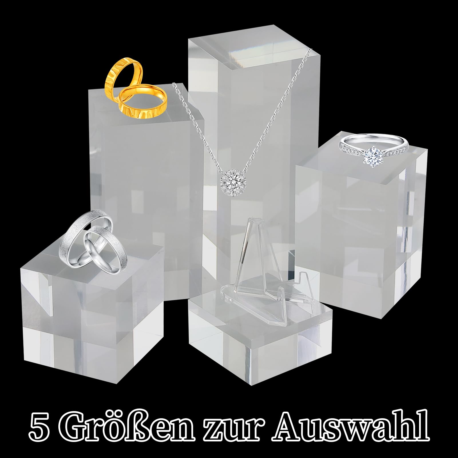 Vicenpal Espositori Quadrati In Acrilico Trasparente - Set Da 4 Cubi Per Gioielli, Anelli, Collezionismo - Misure 7,6 E 10 Cm