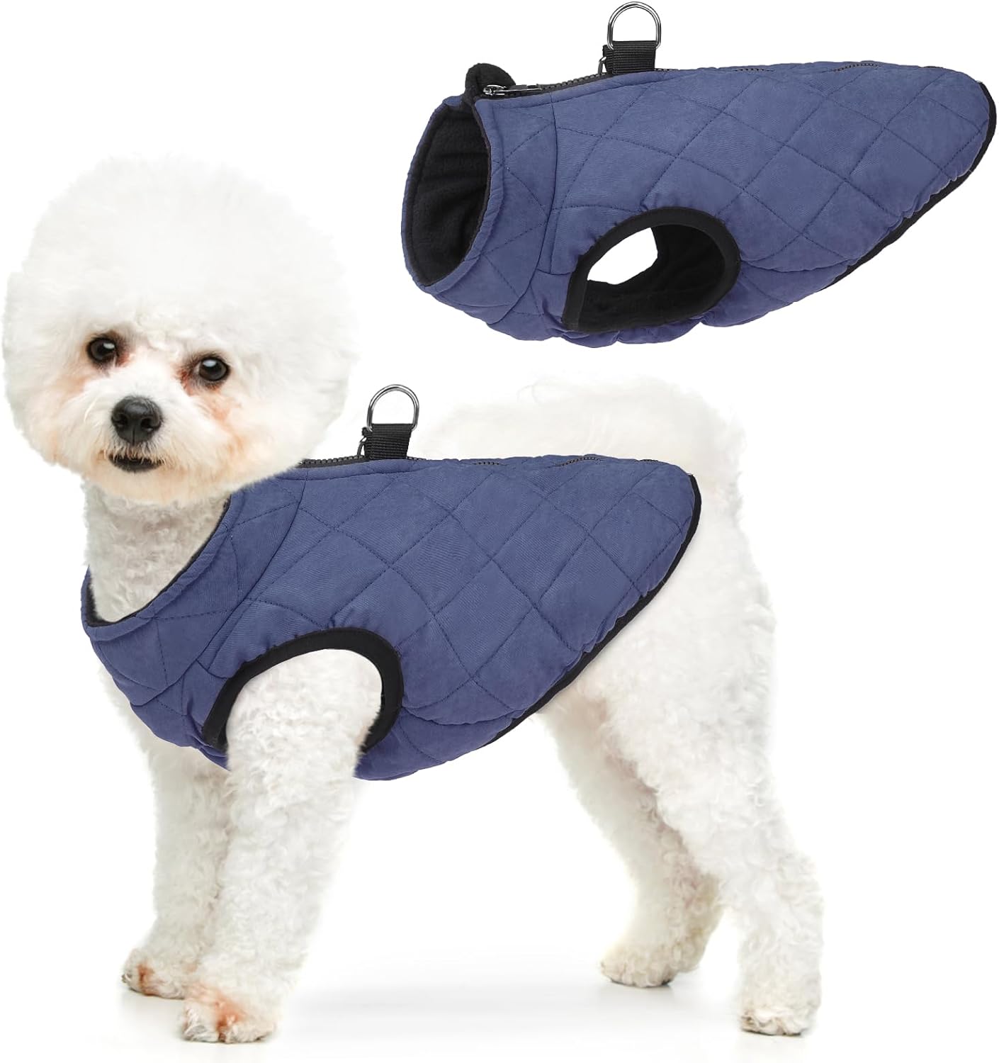 SCENEREAL Winter Dog Vest Coat with Harness Built In, Warm Puppy Jacket for Small Medium Dogs, Cold Weather Coat with Zipper, Fleece Puffer Vest Windproof Snow Clothes M(Chest 16.5") #1 Rolay Bule-Matte