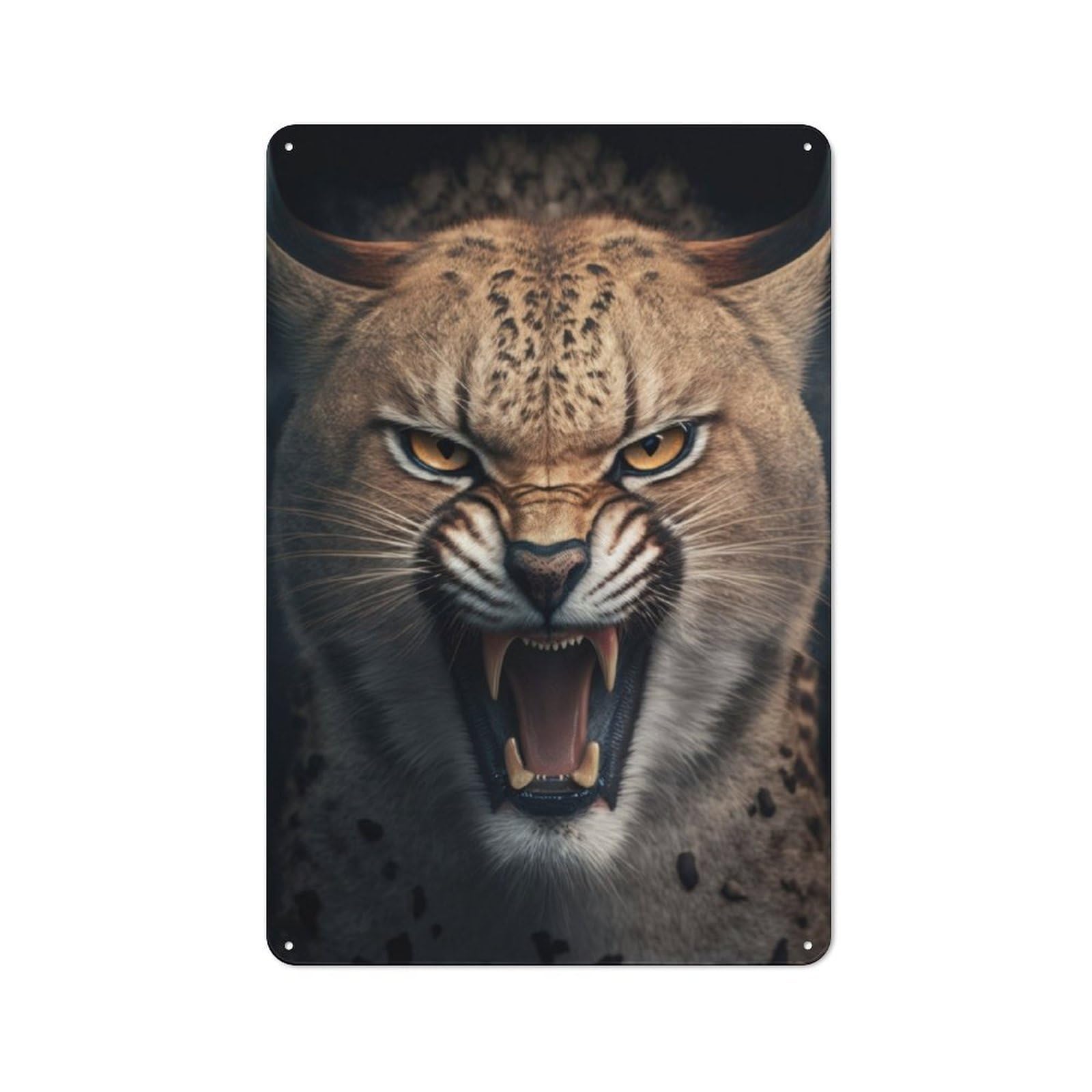 Junmoney Angry Lynx Tin Wall Plaque 30X20cm With For Man Cave Or Games Room, A Housewarming Gift For Leisure-Room Decor Enthusiasts