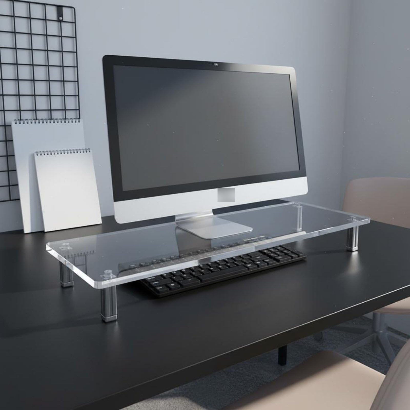 Supporto Acrilico Rialzo Schermo Computer Base Supporto Scrivania Piattaforma Elevatrice Solleva lo Schermo per Postura Corretta E Spazio Sotto per , 60 X 20 Cm