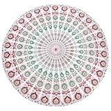 raajsee Mandala Round Beach Tapestry Hippie/Boho Beach Blanket Roundie/Indian Cotton Throw Bohemian Round Table Cloth/Yoga Mat Meditation Picnic Rugs 70 inch Circle (WHITE BROWN)