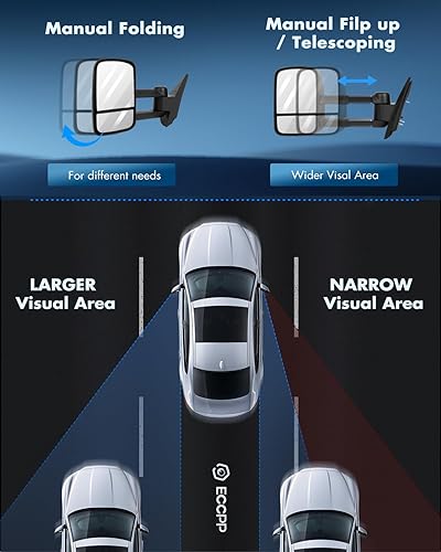 Miniatura 5 de ECCPP Towing Mirror Replacement fit 2007-2014 for Chevy Silverado  Side View Tow Mirrors Manual Non-Heated Black Pair 2008-2013