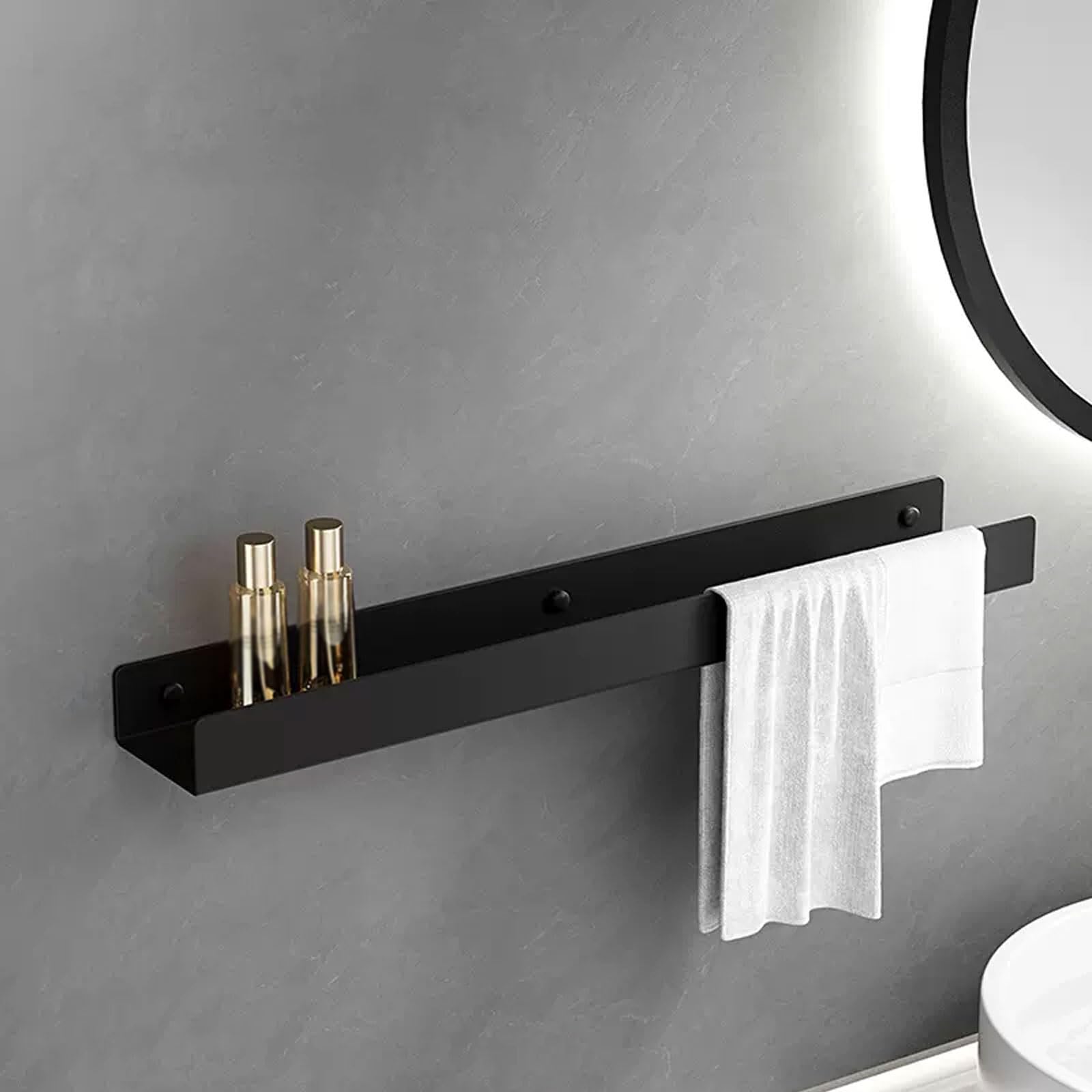 IUokLU Stainless Steel Bathroom Shelf, Wall-Mounted No-Drill Storage Rack for Bathroom, Kitchen & Balcony, 50cm Gray Floating Shelves for Shower & Home nization (Black 70cm)