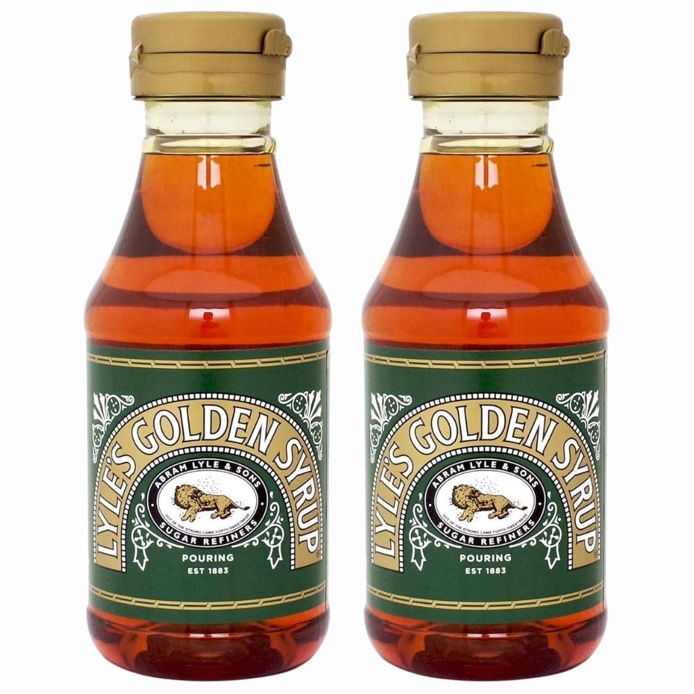 Lyle's Golden Syrup Pouring Bottle 454g x 2, Light Treacle Caramelised Flavour, Porridge Pancake Topping with Welari Thank You Card | (2pack)