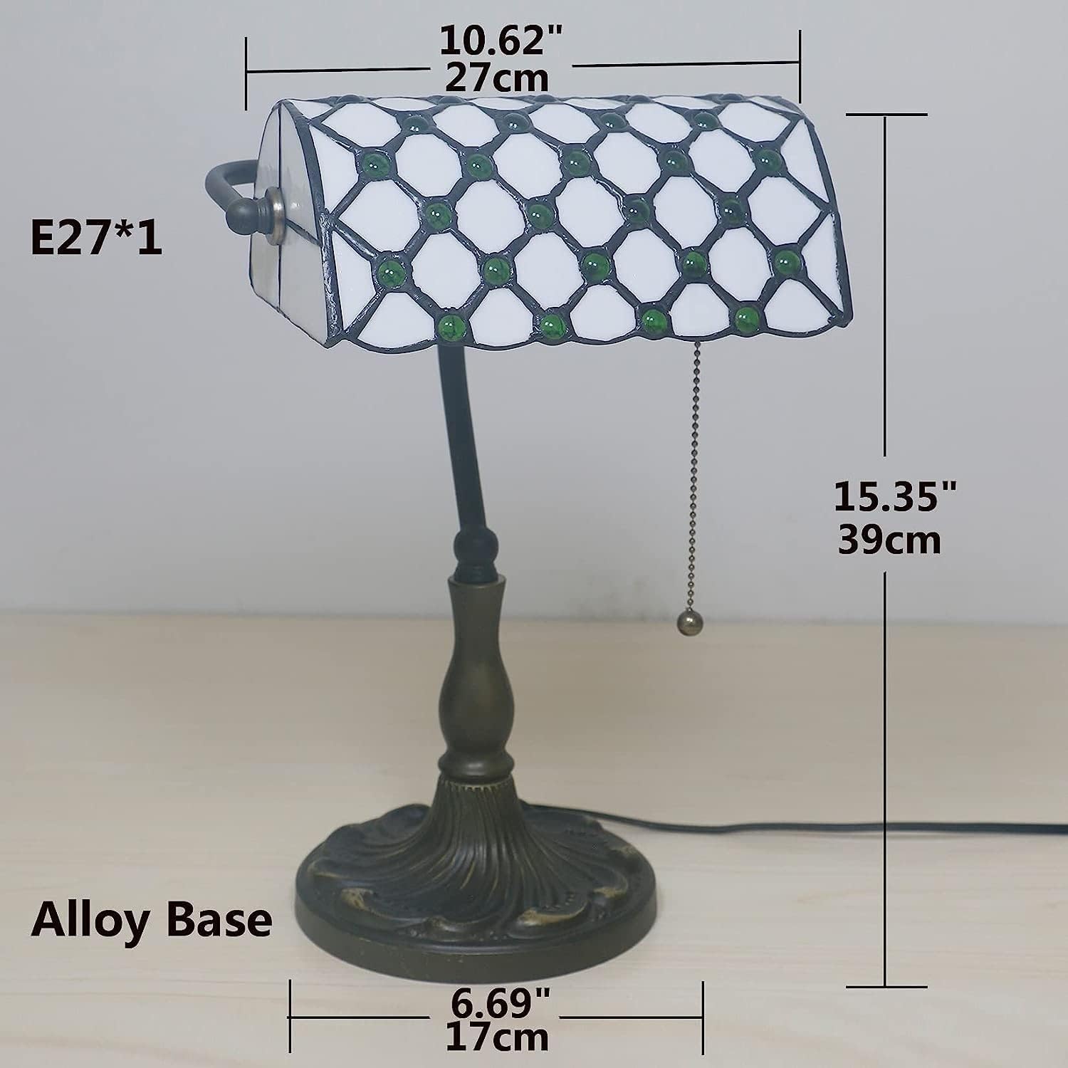 Bankiers Tischlampe, farbige Glaslampe, Kristallperlenschreibtischlampe, Schlafzimmer in der Nacht Leselampe (weiße grüne Glasperlen Schatten) Innovate