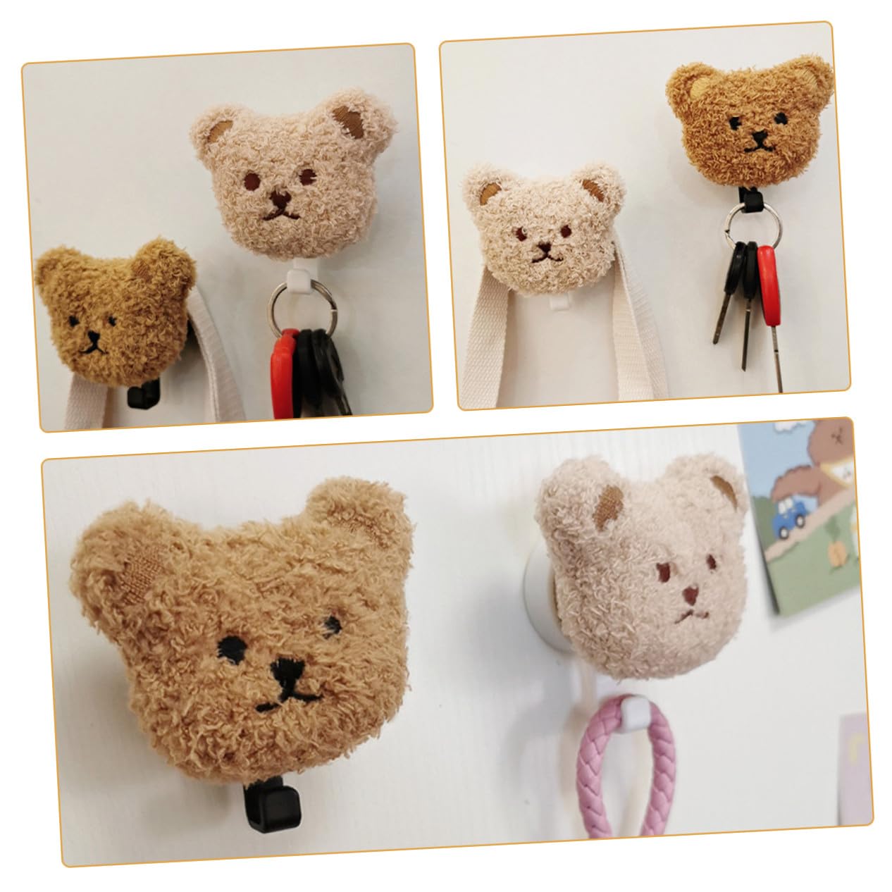 Veemoon Ganci Adesivi da Parete Orso in Peluche 2 Pezzi per Bagno e Cucina, Superficie Liscia Design Autoadesivo, Appendi Chiavi e Ombrelli