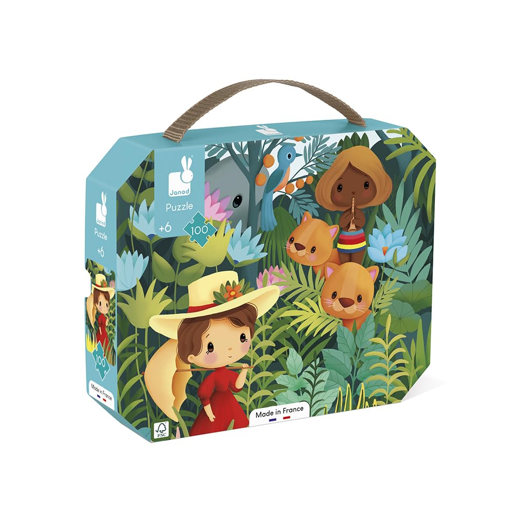 Janod - Puzzle 100 Pieces Inspired by Rousseau - Puzzle 100 Pieces Child - Educational Game - Develops Patience and Dexterity - FSC Certified - From 6 years, J02550