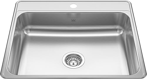 Kindred CSLA2522-8-1CBN Creemore - Fregadero de cocina de acero inoxidable de 25 pulgadas LR x 22 pulgadas FB x 8 pulgadas DP Drop In Single Bowl 1