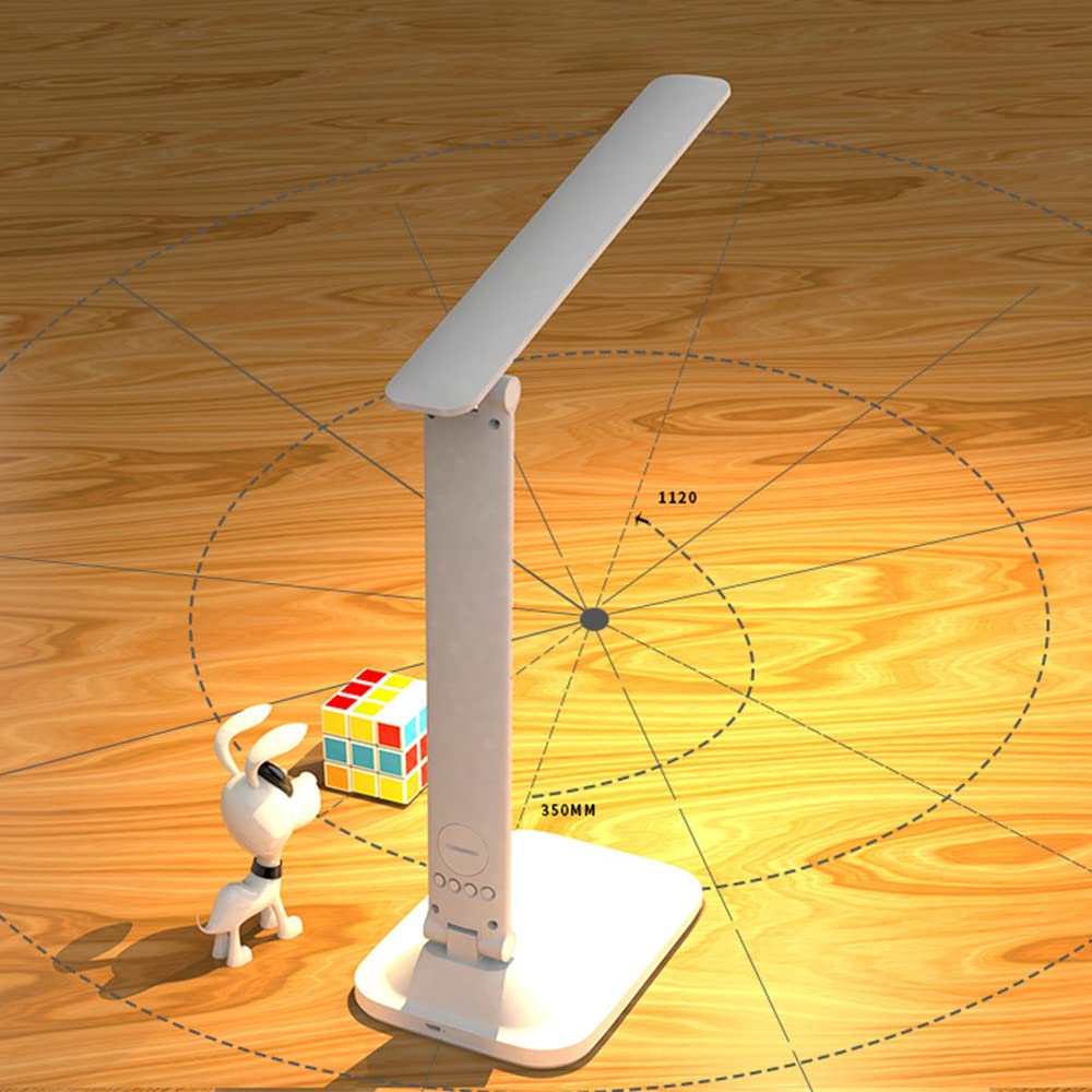 KISUFU Lampe de Bureau LED, 3 Couleurs Contrôle Tactile Portable Pliable chevet Lampe Lecture Protection des Yeux Avec Port USB et Fonction Minuterie/Température/date.
