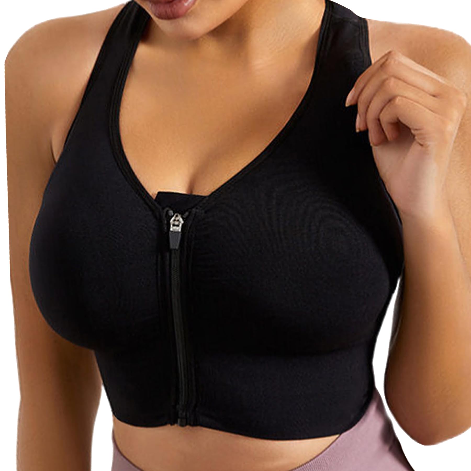 Dress Cici Zip Front Sport Bra Cross Back Medium Support Training Bra Full Coverage Shockproof for Women