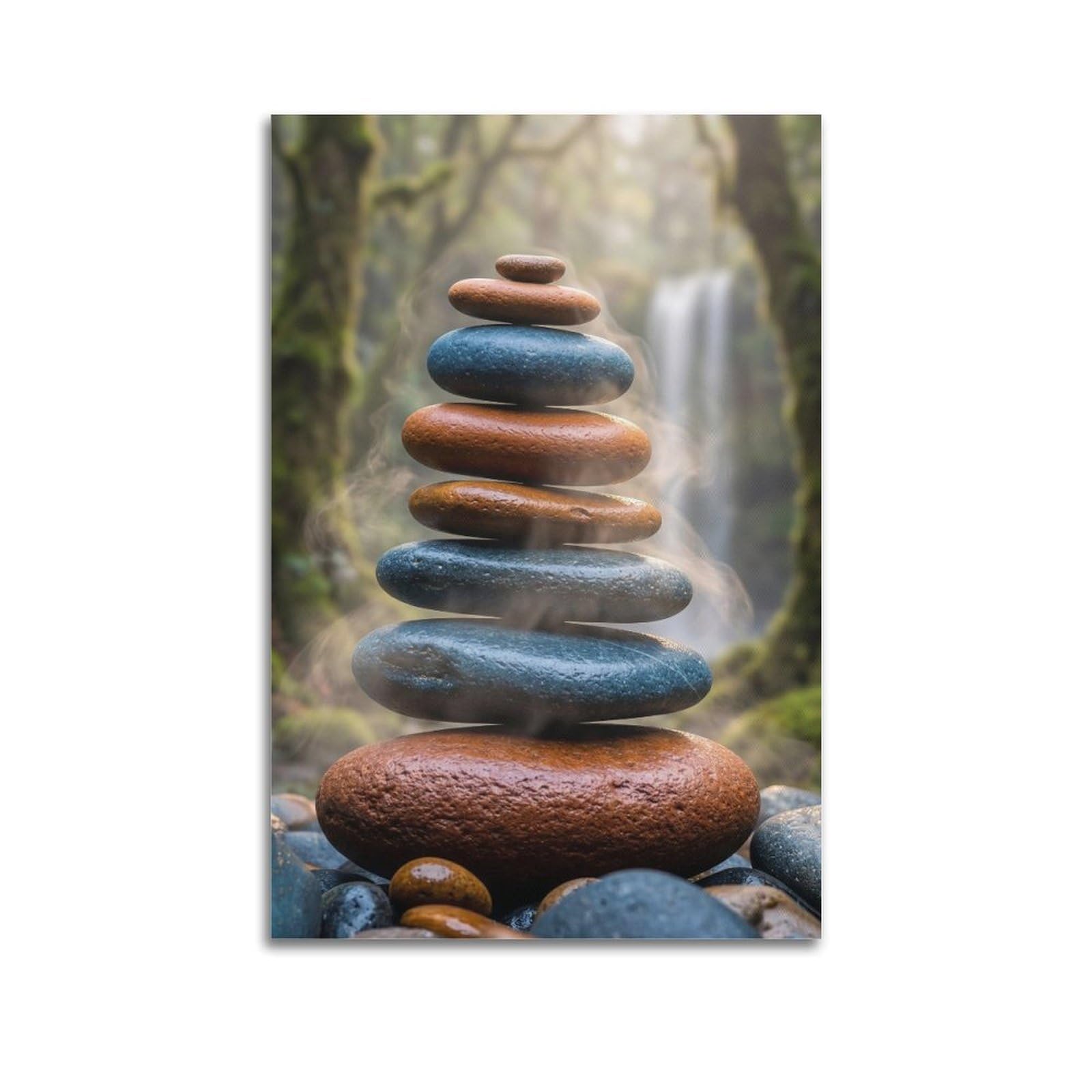 XKUGA Zen Meditation Poster Floating Pebble Waterfall Balance Serenity Modern Decorative Canvas Prints - Ideal Wall Art for Family, Man Cave, Game Room, Boys & Girls Bedroom 20x30inch(50x75cm)