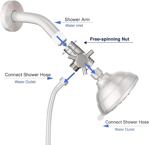 Miniatura 3 de PDPBath Válvula desviadora de brazo de ducha de 3 vías de latón para cabezal de ducha de mano y cabezal de ducha fijo, conexión universal G12 -