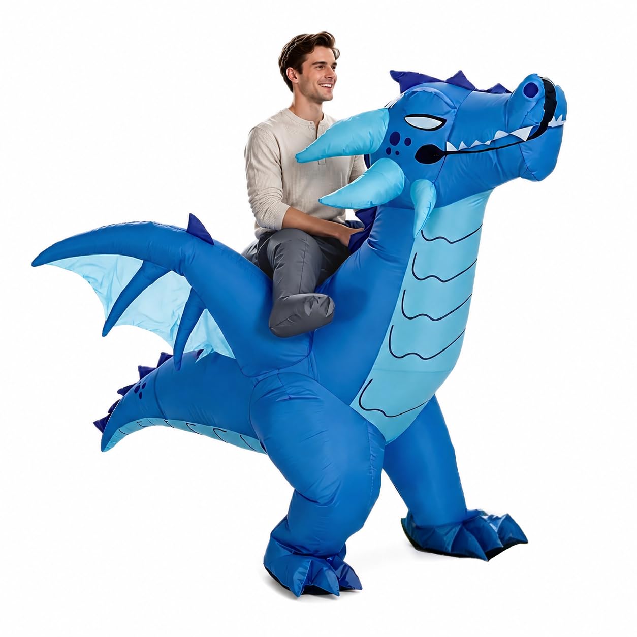 LEKMBBY Inflatable Dinosaur Costume for Adults Men & Women, Funny Dinosaur Costume, Halloween Inflatable Costume, Eye-Catching Blue Dino Outfit for Carnival, Cosplay, Theme Party