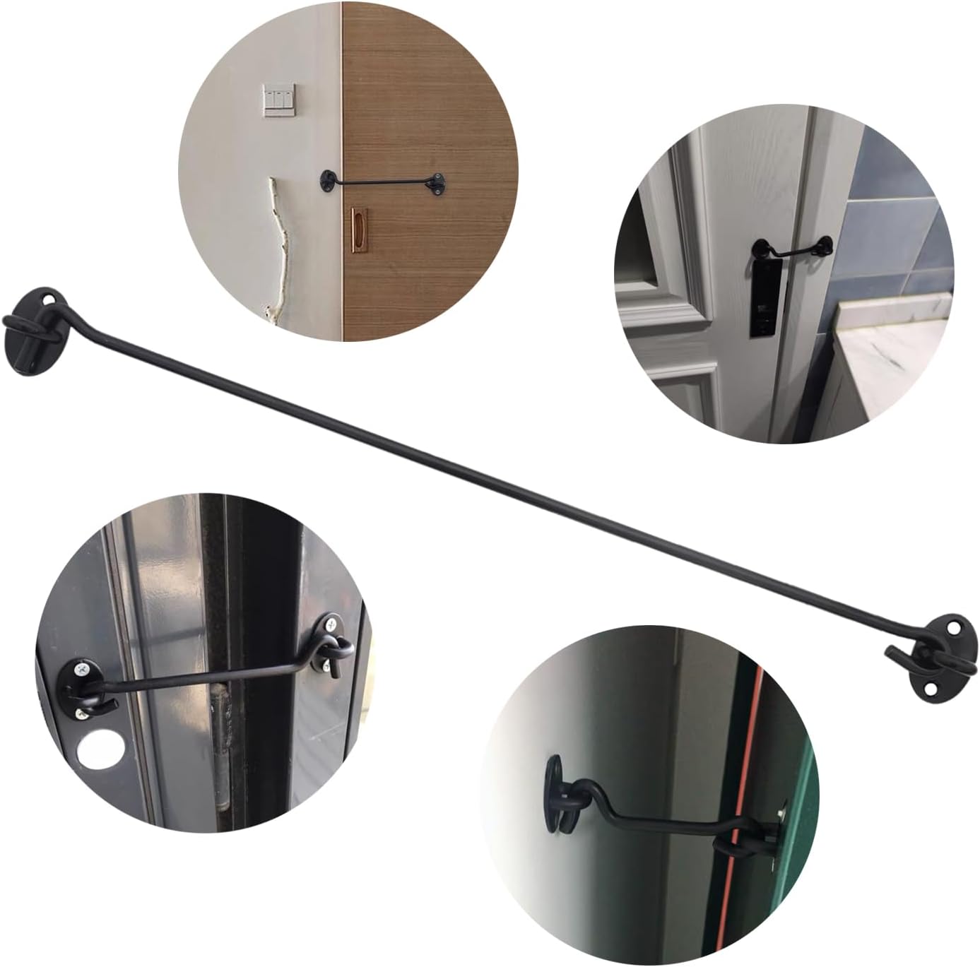2PCS 16 Inch Stainless Steel Barn Door Hook and Eye Latch Black, Long Privacy Cabin Door Swivel Window Hook, Heavy Duty Gate Latch Holder Easy Lock- for Sliding Door, Garage, Shed, Window