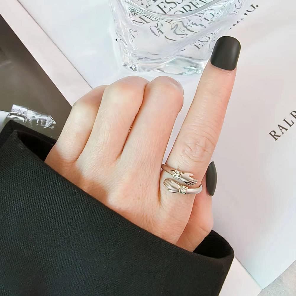 Hug Ring Always Sister Forever Friend Statement A Hug of Love Promise Open Rings Adjustable Sterling Silver Plated Crystal Friendship Birthday Jewelry Gifts for Women My Beautiful Ststers - Image 2