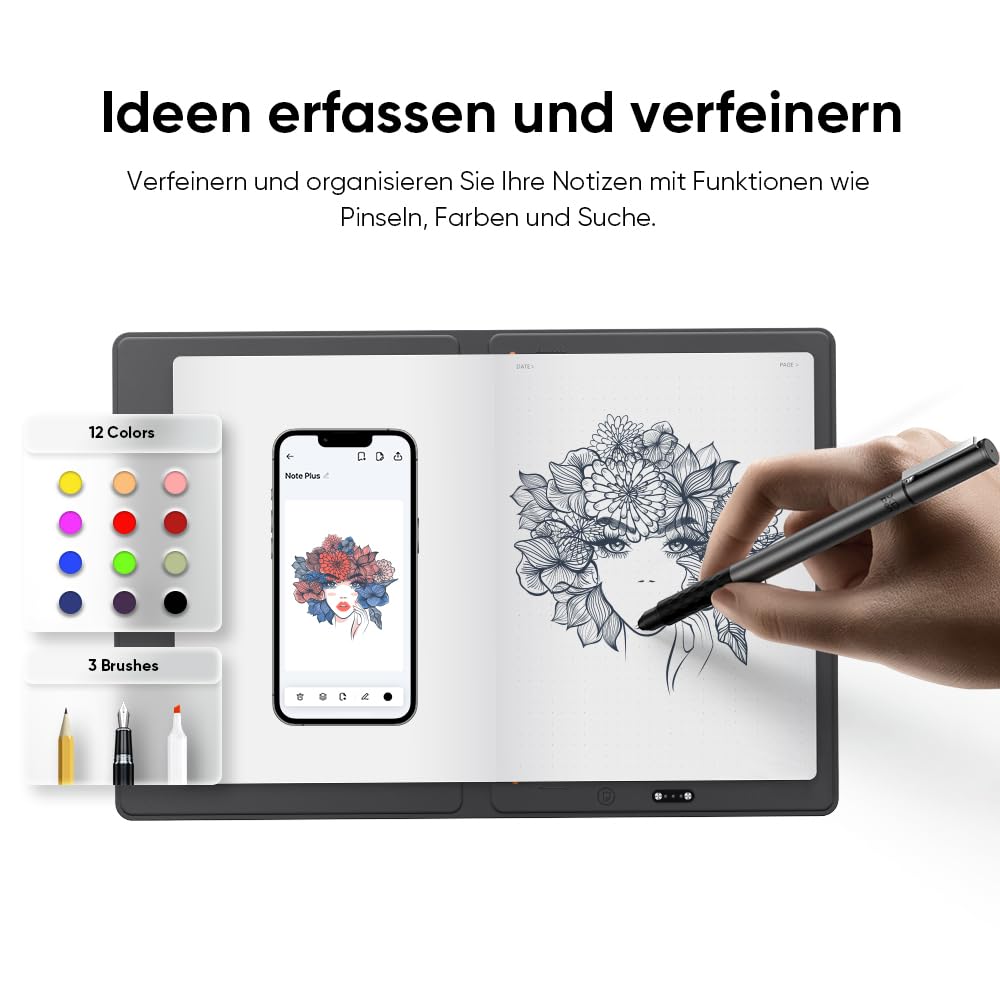 XPPen Note Plus Digital Bluetooth Notizbuch, A5-Papier | 50 Seiten mit App Evernote Sync, Smart Notizblock mit Stift, 8192 Druckstufen kompatibel mit Android/iOS/ChromeOS