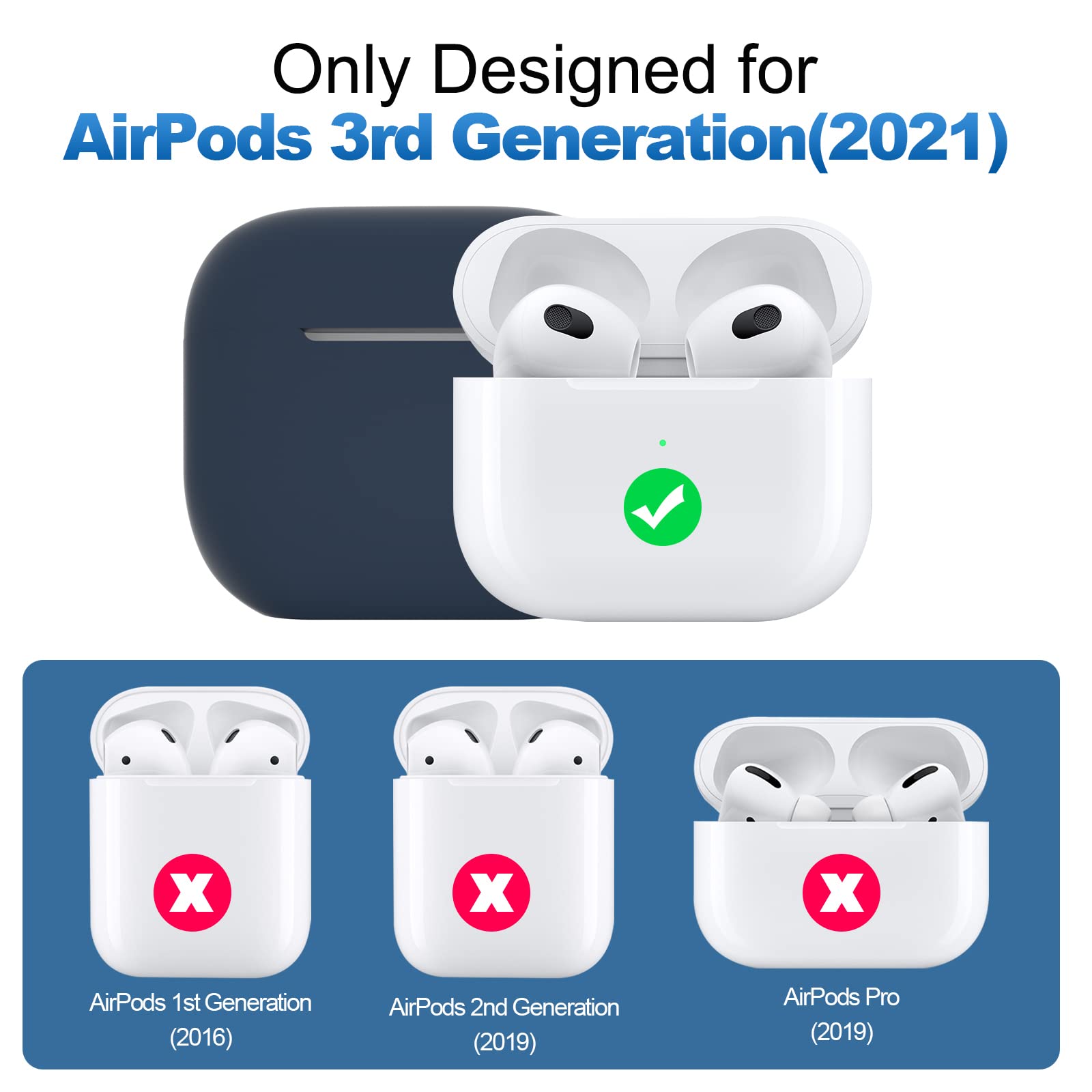 ATUAT Compatible with AirPods 3 Case, Protective Silicone Cover for AirPods 3rd Generation Case 2021, Wireless Charging - Dark Blue