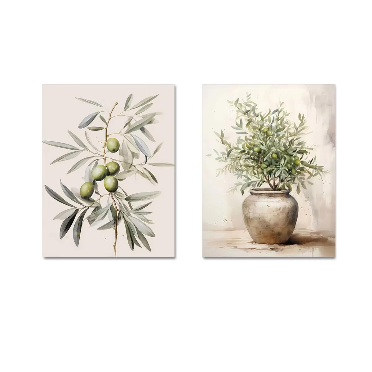 XIANGPEIFBH 2pcs/set Vintage Watercolor Olive Branch Print Poster Antique Boho Botanical Canvas Painting Spring Home Decor Poster((30x50cm/12x20in) x2/Unframed)