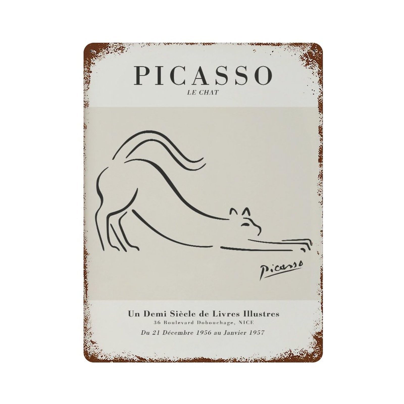 xiaoxiaoshen Picasso Cat – Le Chat, One Line Wall Decor Art Metal Tin Poster Modern Home Decor Art Home Bar Shop Decorations Vintage Sign 40x30cm