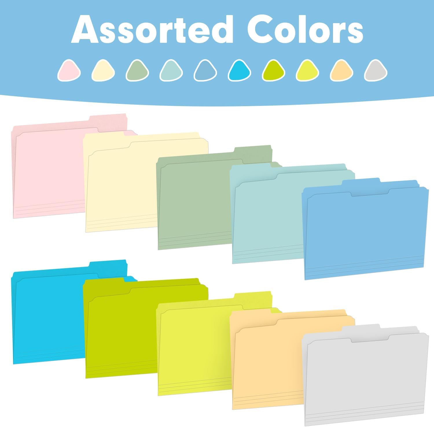 File Folder, RAZCC 250 Pack Colored File Folders, 1/3 Cut Tab File Folder Letter Size, Filing Folders with Tabs for Office School Business Use, Assorted 10 Colors