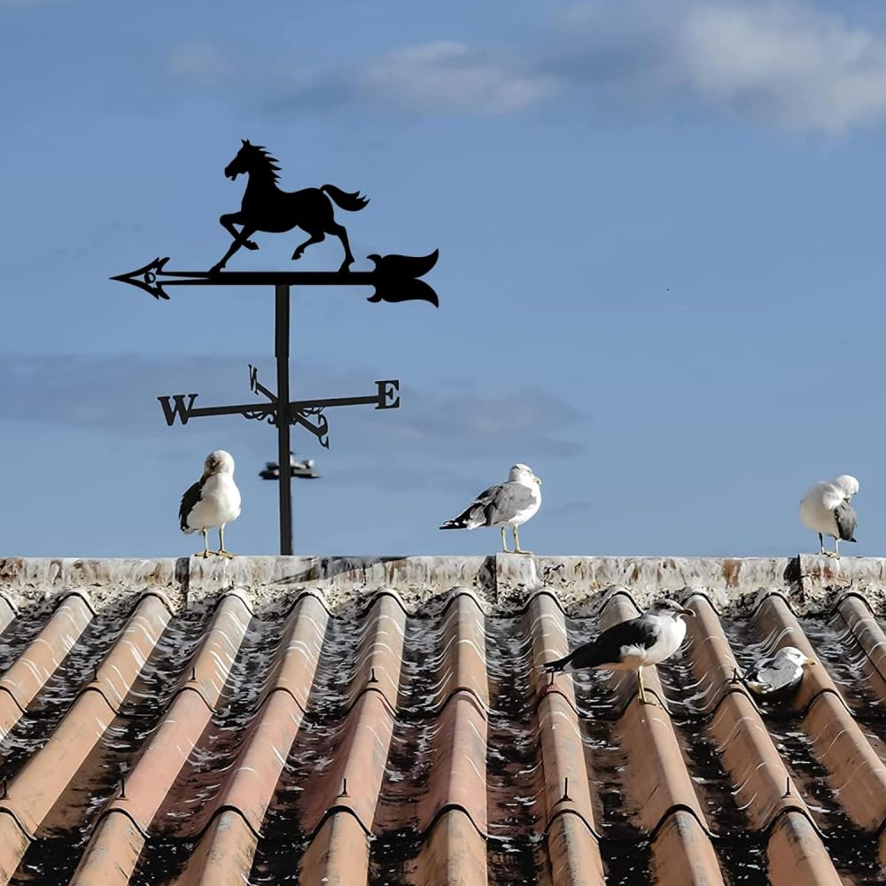 Veleta de jardín de Metal con Forma de Caballo Corriendo, Ideal para Exteriores, Patios, con Montaje en Techo de Hierro Forjado. Indica la dirección.