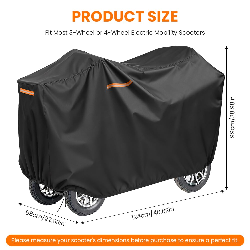 AOOSA Mobility Scooter Covers 124x58x99CM, with Storage Bag 210D Oxford Fabric Anti Dust Waterproof Bird Droppings UV-resistant for Most 3 or 4 Wheels Mobility Scooters — view 2