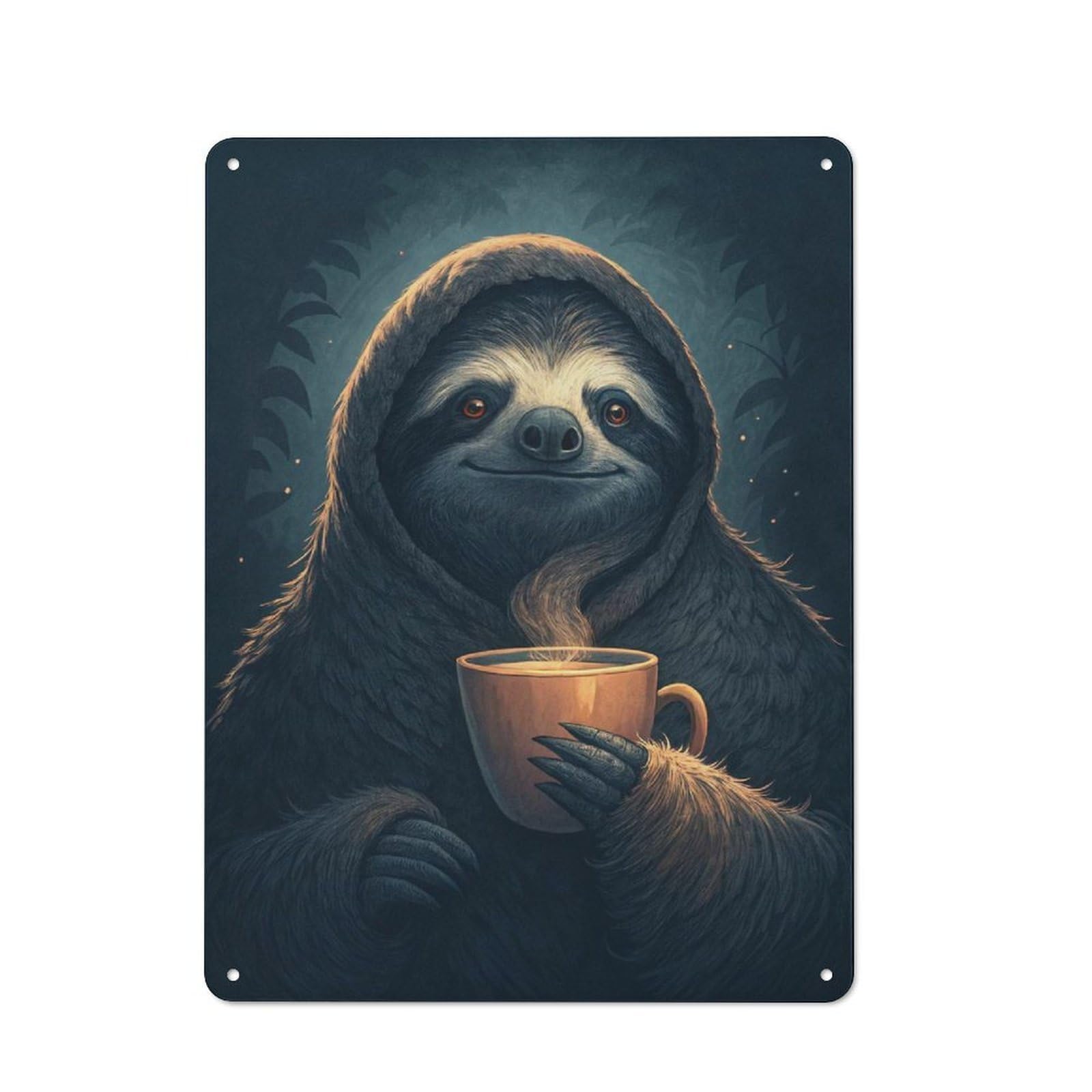 Junmoney Style-5 Sloth Enjoying A Hot Drink Tin Sign 40X30cm, Modern Vintage Creative Space Decor For Hobby Room, Office, Lounge Or Living Room
