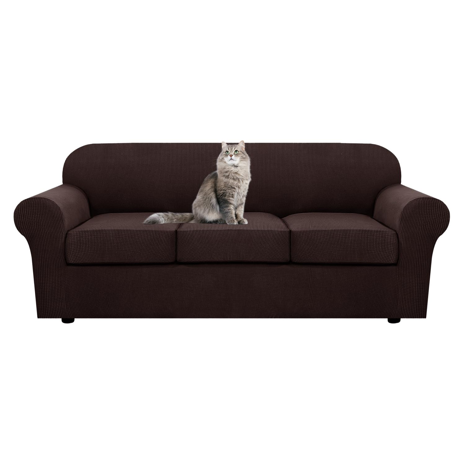SYLC Ektorp Sofa Cover with Seat Cushions Covers and Backrests Covers Sofa Covers Stylish Stretch Jacquard Couch Slipcover Protector (Coffee,Sofa+3 L Seats)