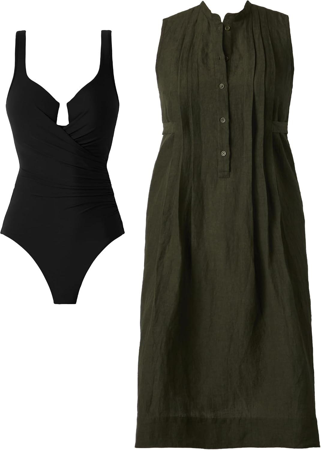 Miraclesuit Women's Swimwear Must Haves Escape Tummy Control Underwire One Piece Swimsuit, Black Size 16, Women's Swimwear Solid Pleated Beach Dress Swimsuit Cover Up, Nori Large Bundle