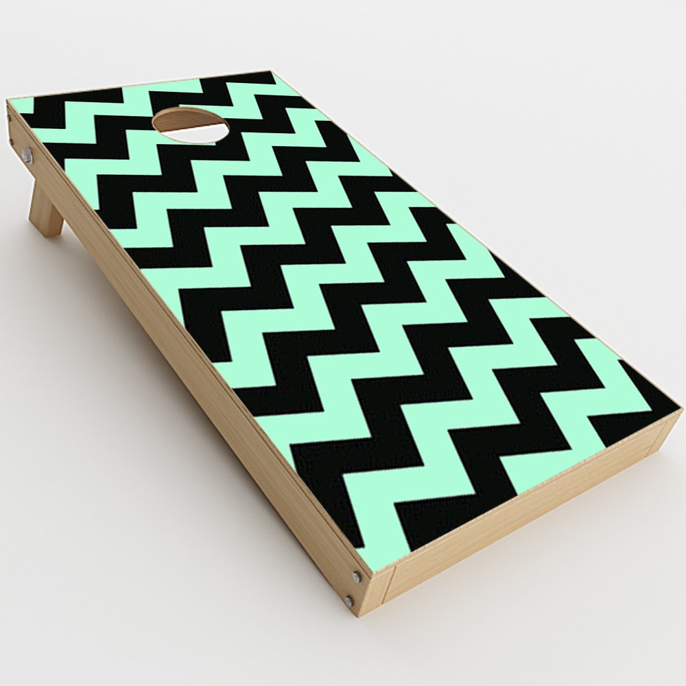 Skin Decal Vinyl Wrap for Cornhole Game Board Bag Toss (2xpcs.) Skins Stickers Cover/Teal and Black Chevron