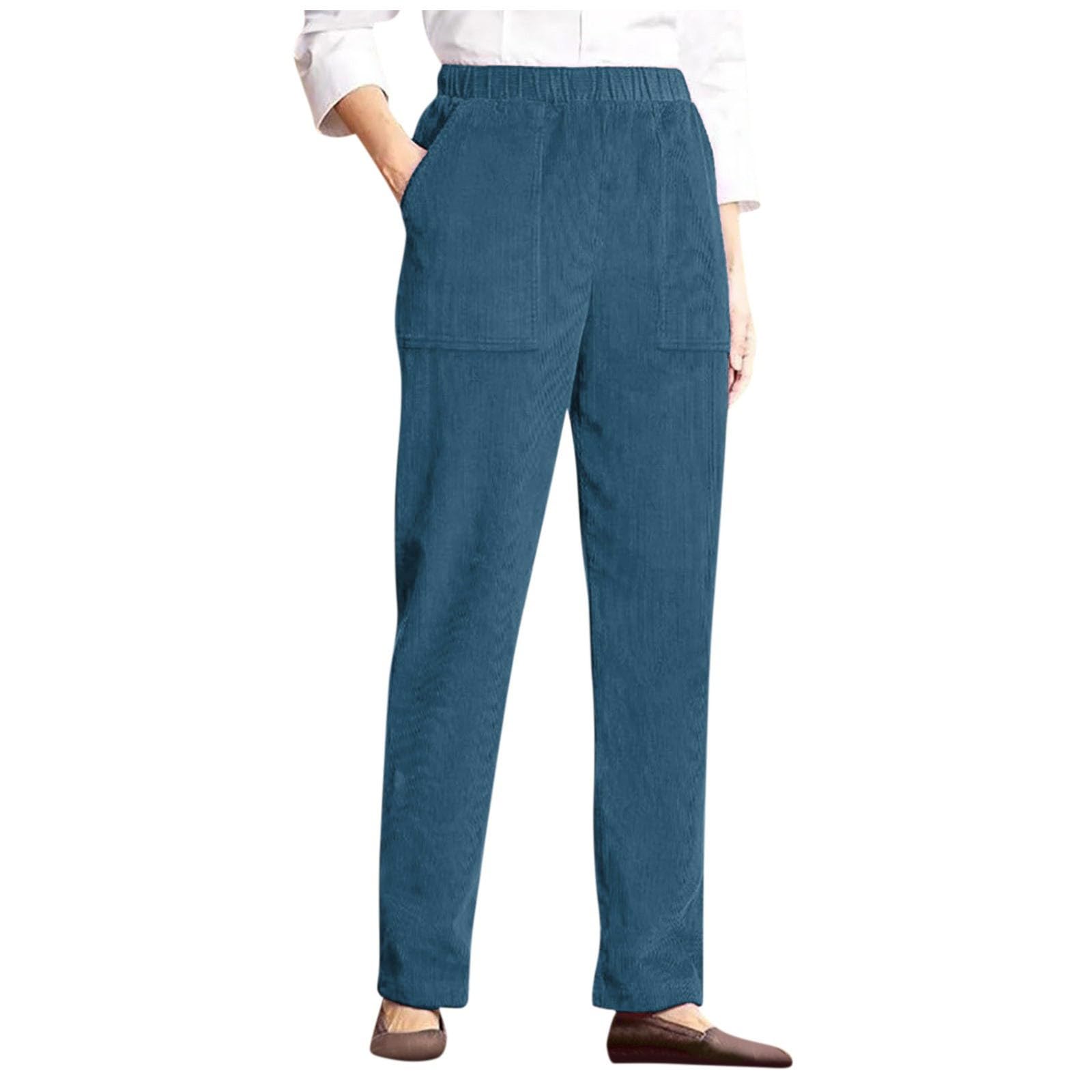 Womens Corduroy High Waisted Business Casual Pants with Elastic Waist Straight Leg Pockets Plus Size Perfect for Fall