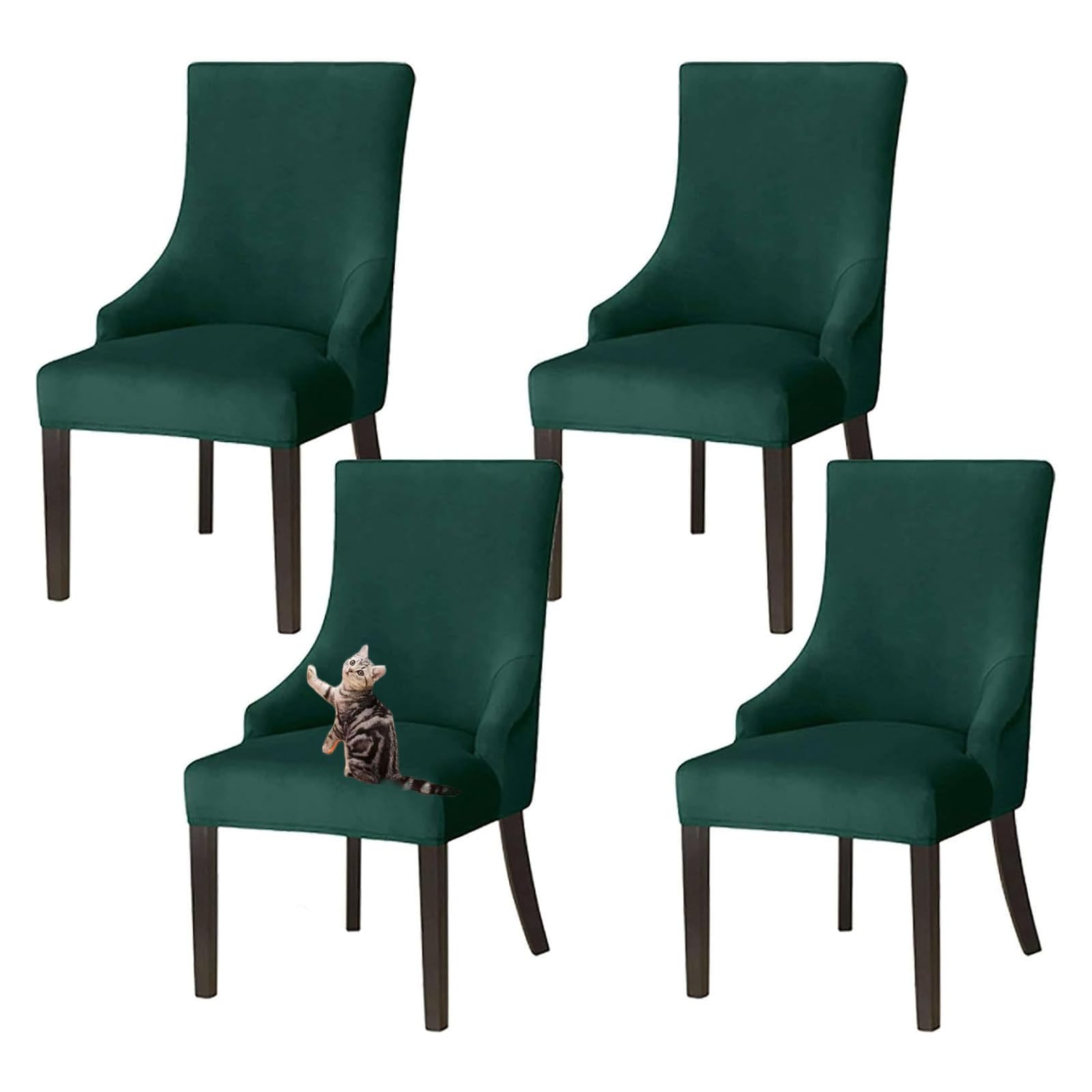 GUYIRT Velvet Wingback Dining Chair Covers, Stretch Wingback Side Chair Slipcover Washable Sloping Armchair Cover for Kitchen Banquet (green,set of 4)