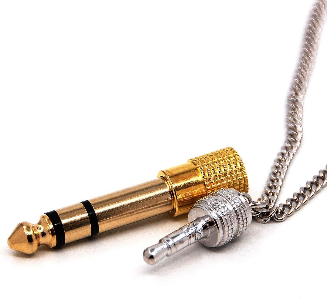 Audio Jack Necklace with a Functioning Gold Plated Headphone Adapter for Guitarists/Detachable Gold Tone Real Headphone Adapter Necklace Music Lover Musicians Gifts