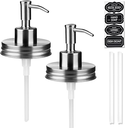 Miniatura 13 de Amolliar Bomba dispensadora de jabón líquido en tarro Mason, tapa de acero inoxidable a prueba de óxido, bonita decoración de granja para cocina,