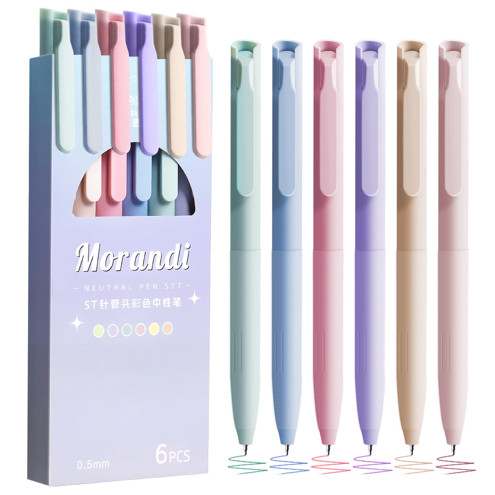 Colored Pens, 6Pcs Colorful Gel Pens 0.5mm Colored Ink Quick-Dry Pens Fine Point Smooth Writing Pens for Journaling Note Taking, Gift for Kids and Students (6 Pcs Morandi C)