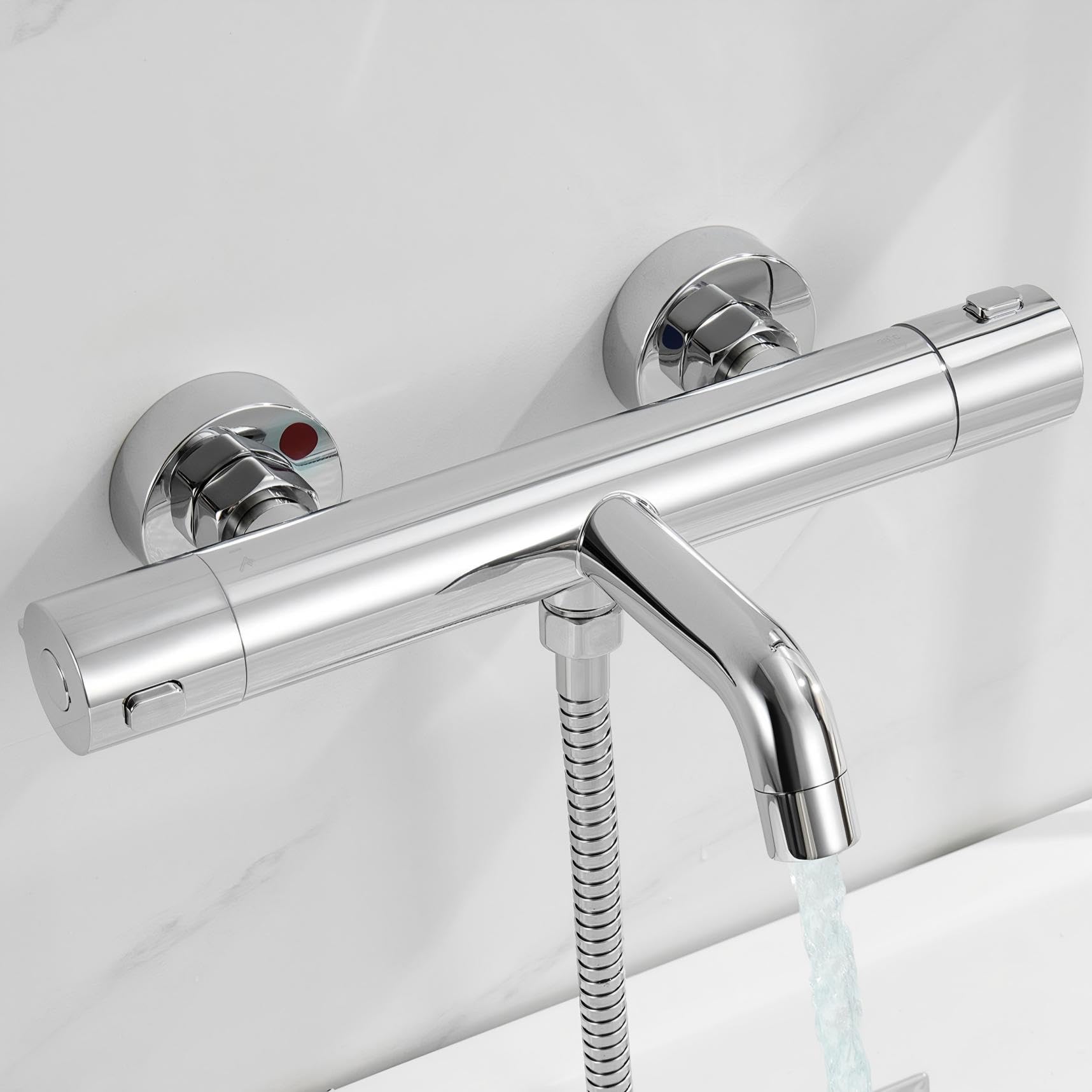 Auralum Thermostat Duscharmatur Chrom, Badewannenarmatur mit Thermostat, 304 Edelstahl Badewannen Mischbatterie mit 38°C Sicherheitssperre, 2 Funktionen Dusche Thermostatarmatur für Bad & Wanne