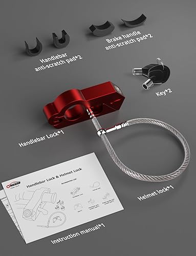 Miniatura 9 de Oasser Combo de cerradura de motocicleta, manillar y casco, antirrobo para todas las motocicletas, bicicletas, ATV, scooter, color rojo