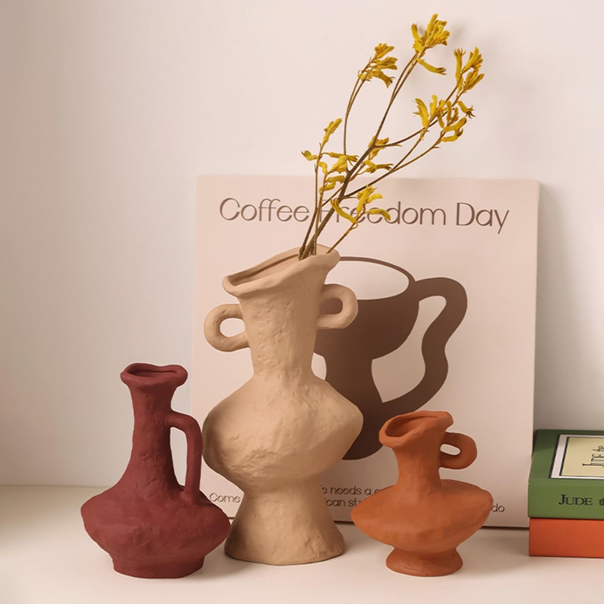 Vases Home Decor, Ceramic Vase Set of 3, Modern Minimalist Farmhouse Vase, Shelf/Living Room/Table/Entryway Decor