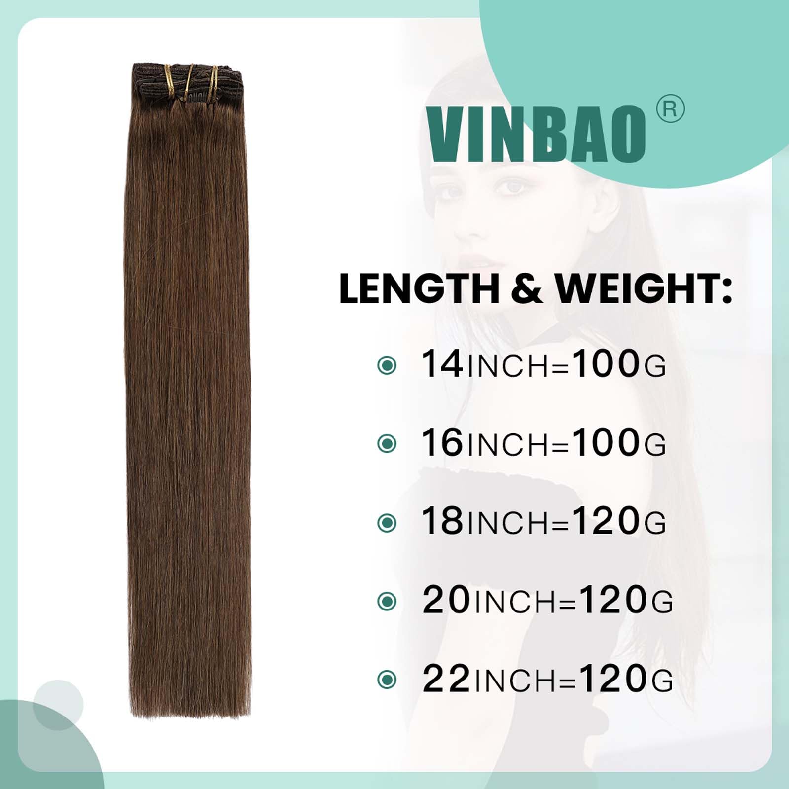 VINBAO Extension Clip Capelli Veri #4 Castano Cioccolato Extension Capelli Veri Clip, 55cm Remy Umani Naturali Capelli Extension con Clip 120g Lisci Estensioni Dei Capelli 6pcs (#C4, 22")