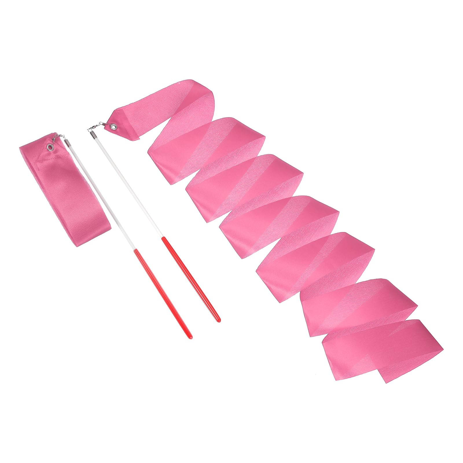 sourcing map 2 Pcs Dance Ribbons, 78.7" Rhythmic Gymnastics Ribbon Streamers Dancer Wand Twirling Dancing Ribbons for Artistic Dancing Gymnastics Training, Dark Pink