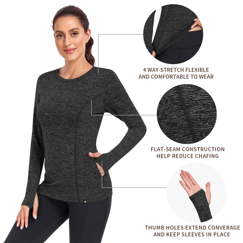 Soneven Women's Thermal Fleece Running Shirt with Pockets Long Sleeve Workout Top with Thumb Holes Active Pullover Yoga Tops4