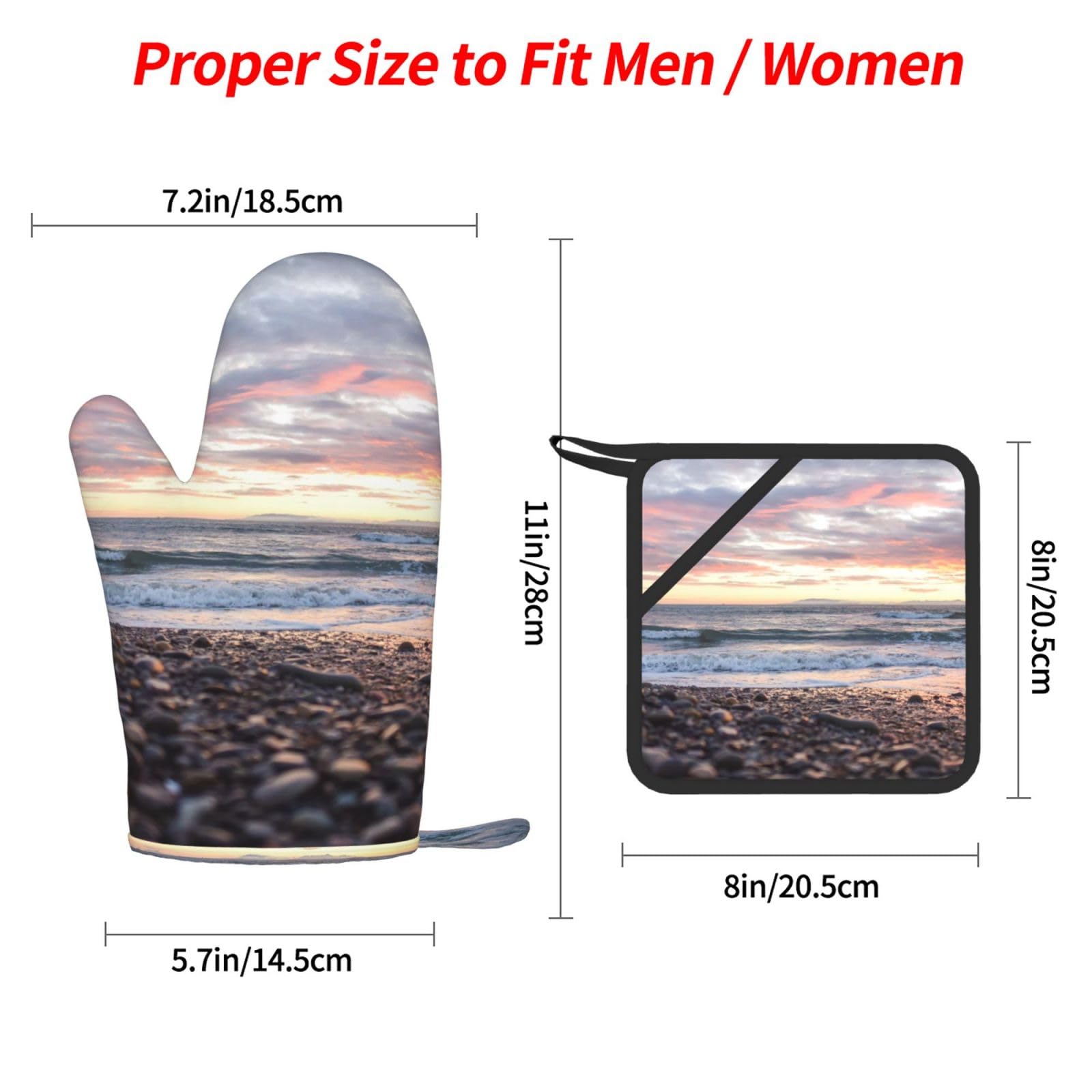 Playa Atardecer Guijarros,Juego de 4 Manoplas y agarraderas para Horno, Guantes de Cocina Antideslizantes y Resistentes al Calor.