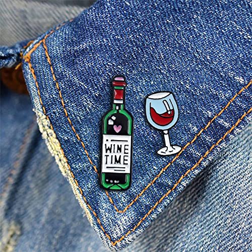 Image of Mini Red Wine Bottle Small Cup Brooch Pin for Women Girls Men Fashion Enamel Cartoon Lapel Pins Cute Dress Accessories Unisex Birthday Party Jewelry Dainty for Friend 2 Pcs
