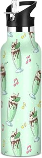 VIGTRO Mint Milkshake Music Notes Kids Water Bottle Vacuum Insulated Stainless Steel Boys Girls Sports Bottle with Straw Lid & Handle 20oz for Daily Outdoor Activities