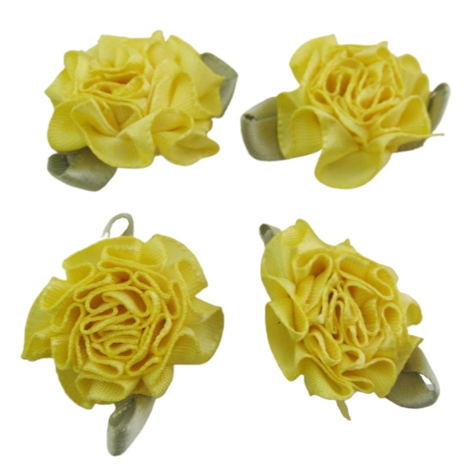 30Pcs About 1" Rosettes Ribbon Flowers With Leaf 30MM Accessories DIY Crafts Sewing(Yellow)