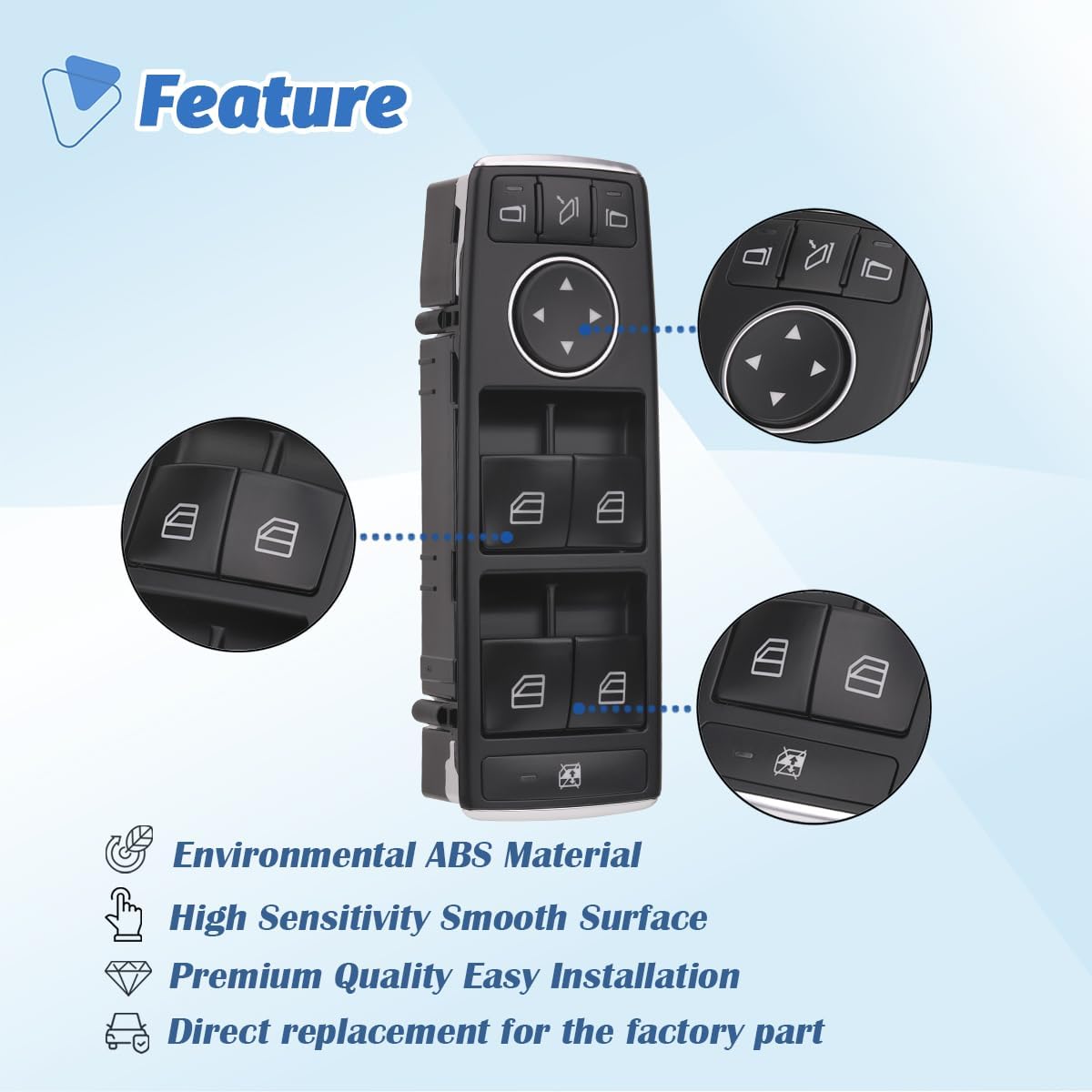 Master Power Window Switch Button Front Driver Side Compatible with Mercedes Benz C230 C250 C280 C300 C350 C63 AMG E350 E400 E550 GLK350 2008-2017, Replace OEM 2049055402
