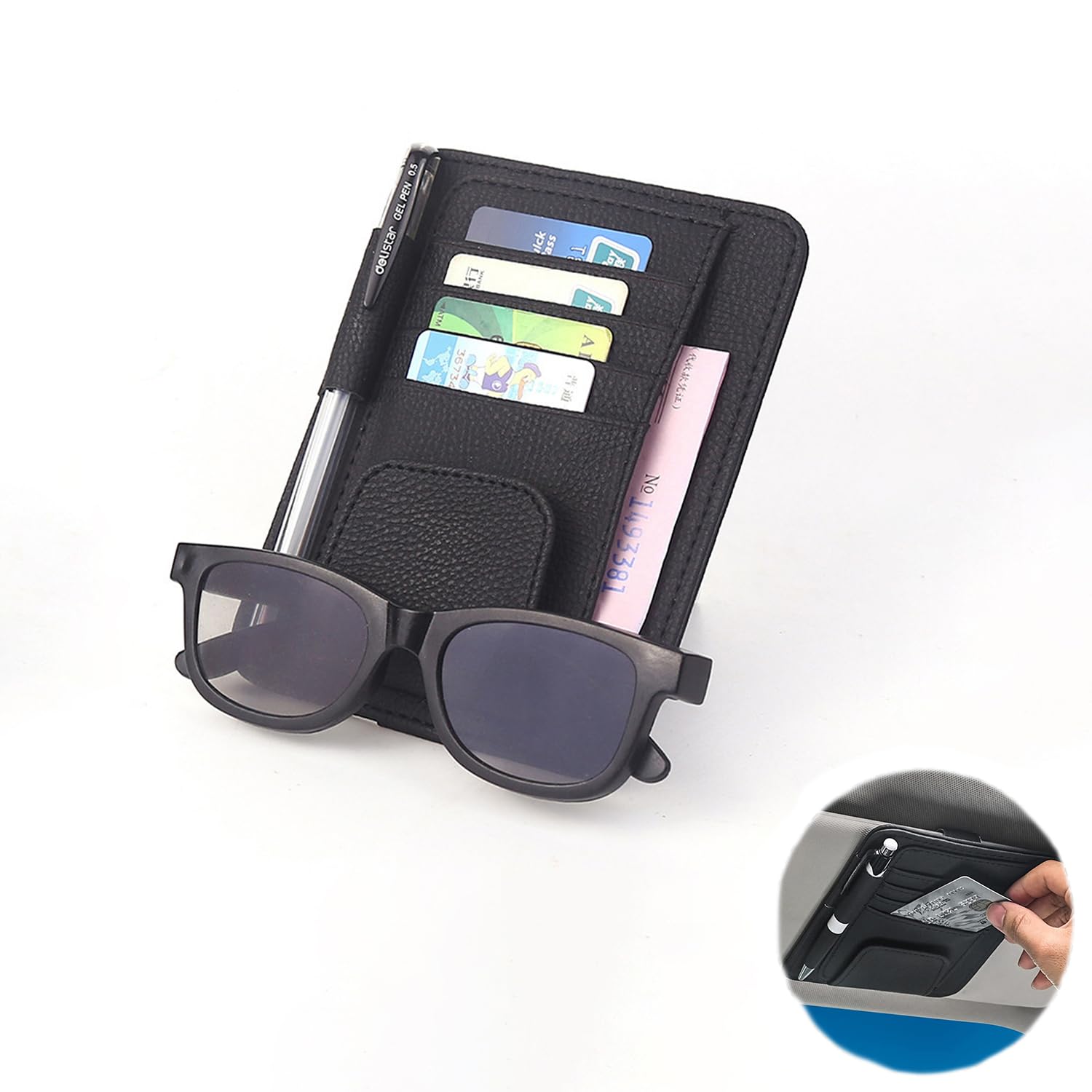 X Spring Car Sun Visor Organizer, Pu Leather Small Glasses Storage Organizer For Car, Document Holder Sunglasses, Drving License, Pen Etc. Auto Interior Accessories