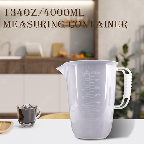 Miniatura 2 de Jarra medidora de 1 galón, taza medidora grande con boquilla y mango, jarra medidora de plástico de 134 onzas con tabla de conversión, recipiente de