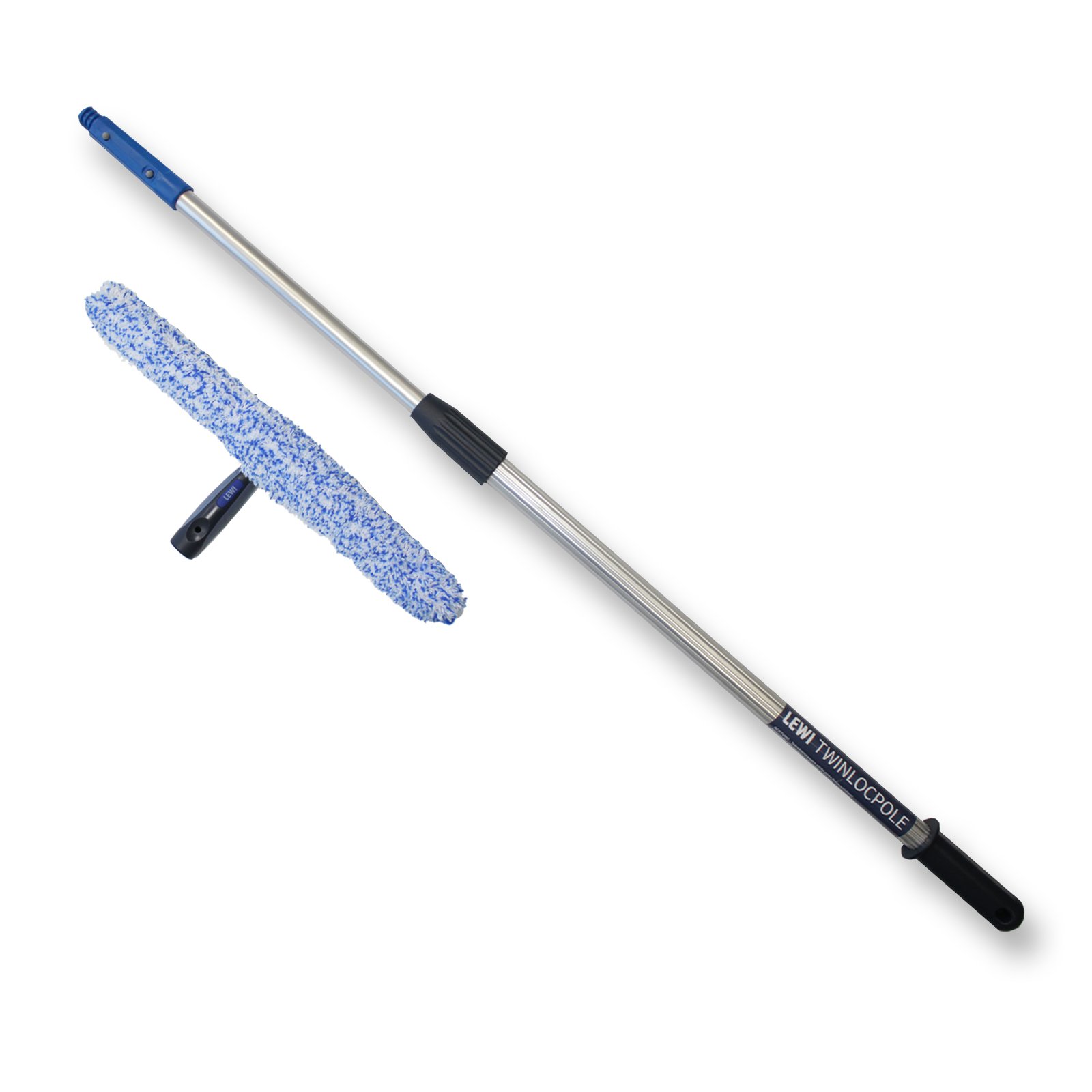 Kombi – Set Teleskopstange + Fenstereinwascher (45 cm) von LEWI | optimal für große Fenster + Teleskop-Stange für höher gelegene Stellen | inkl. Gratisprobe Glasreiniger