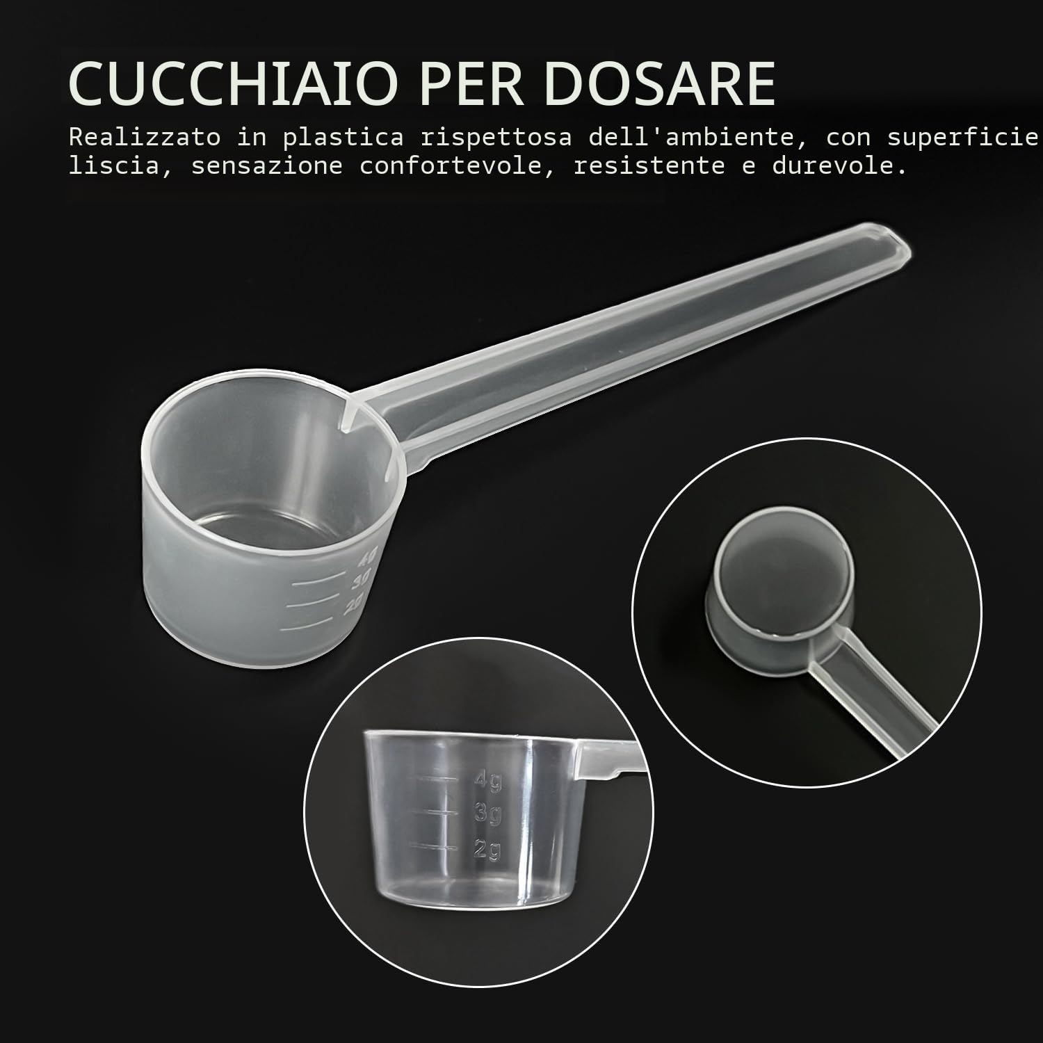 6 cucchiai dosatori in plastica per proteine in polvere, 5 g, 10 g, 15 g, lavabili in lavastoviglie, riutilizzabili, cucchiai dosatori trasparenti per farina, caffè, forniture da cucina